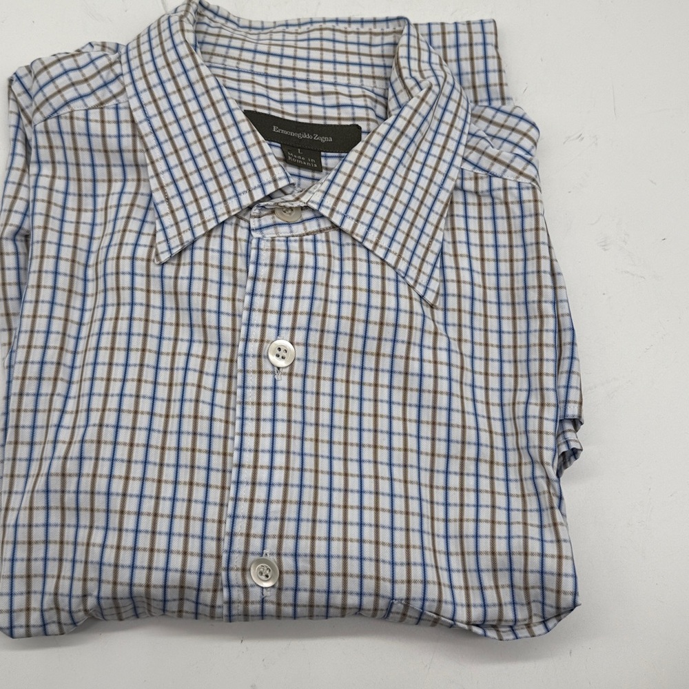 Ermenegildo Zegna White and Blue Plaid Shirt